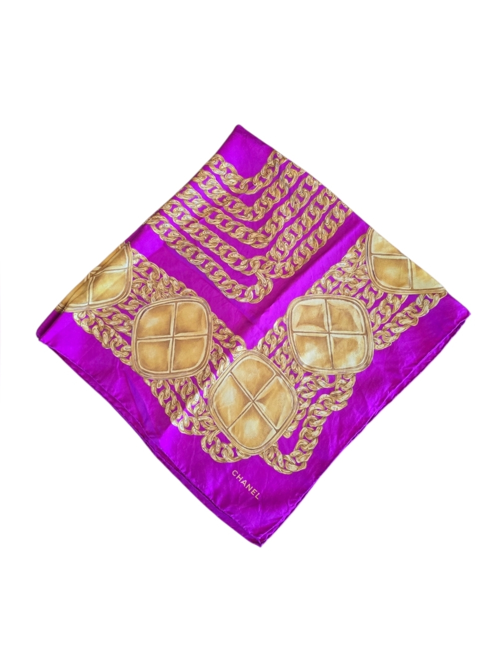 Chanel Fushia Pink Gold Vintage Square Silk Scarf - Picture 1 of 3